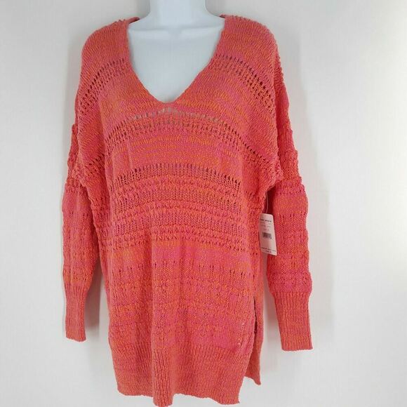 Free People Sweater Womens XS Open Stitch V-Neck Oversized Pullover Tunic Summer - Picture 3 of 8